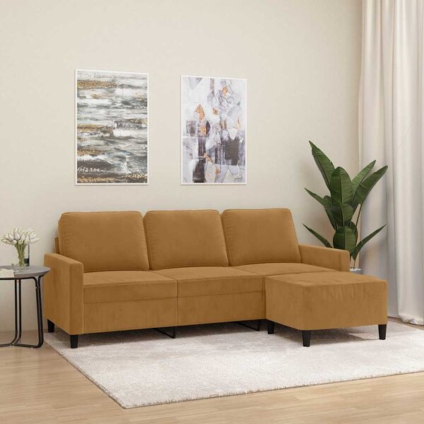 3místná pohovka s podnožkou hnědá 180 cm samet 3201062
