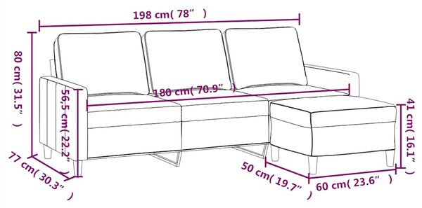 3místná pohovka s podnožkou žlutá 180 cm samet 3201061
