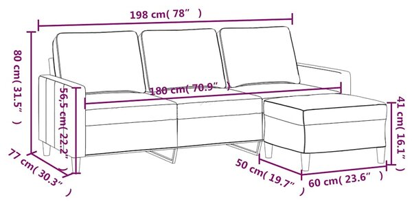 3místná pohovka s podnožkou hnědá 180 cm samet 3201062