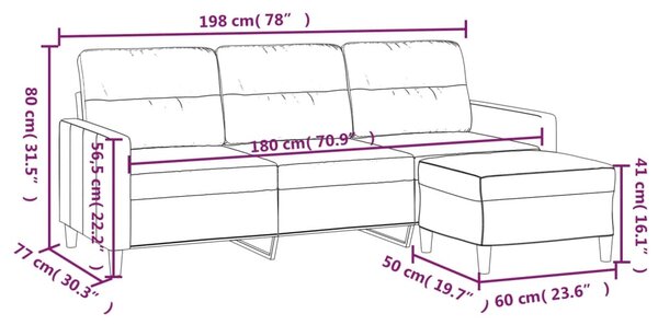 3místná pohovka s podnožkou tmavě šedá 180 cm textil 3201074