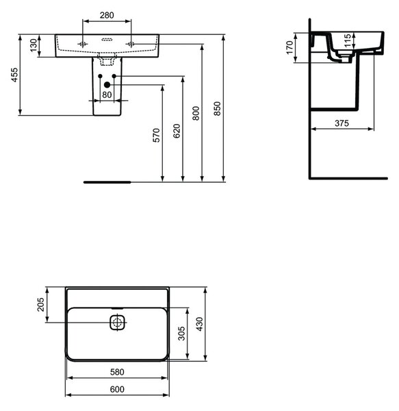 Ideal Standard Strada II - Umyvadlo 600x430 mm, s přepadem, glazované, bílá T363801