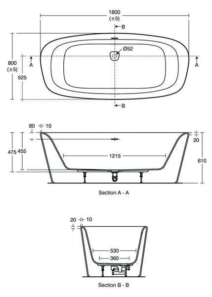 Ideal Standard Dea - Vana 1800x800 mm, volně stojící, s přepadem, bílá E306701