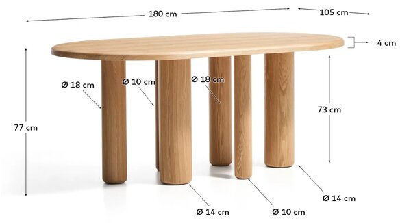 Kave Home Dřevěný jídelní stůl Mailen 180 x 105 cm