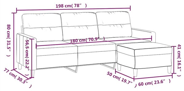 3místná pohovka s podnožkou černá 180 cm textil 3201077