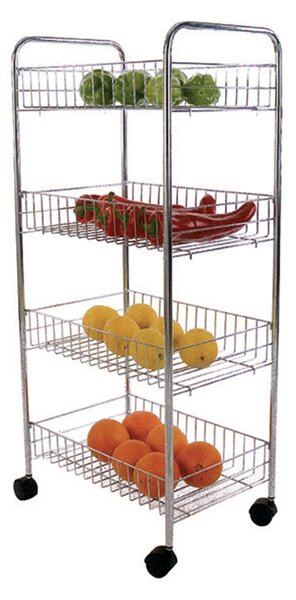 MSV pojízdný regál, 4 police TROLLEY, chromovaná ocel, 78,5 cm