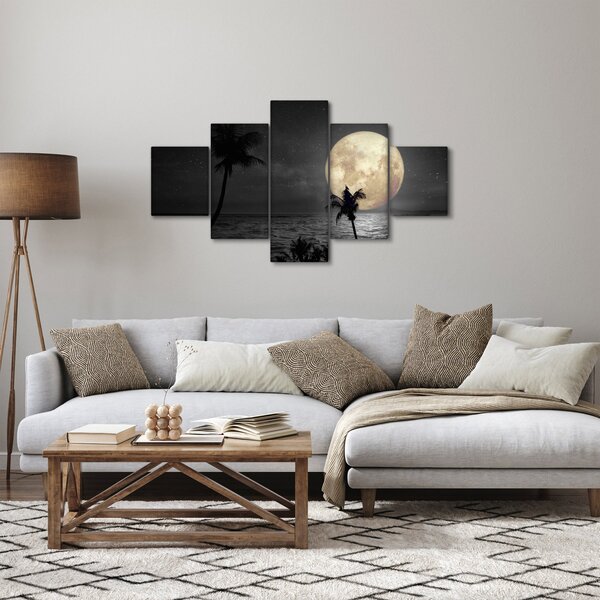 Obraz - Pláž za úplňku v šedých tónech (125x70 cm)