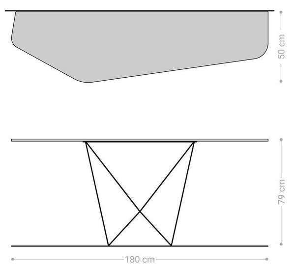 DELIFE Konzolový stůl Edge polygonální 180×50 cm keramika onyx champagne Spios kov titanová barva