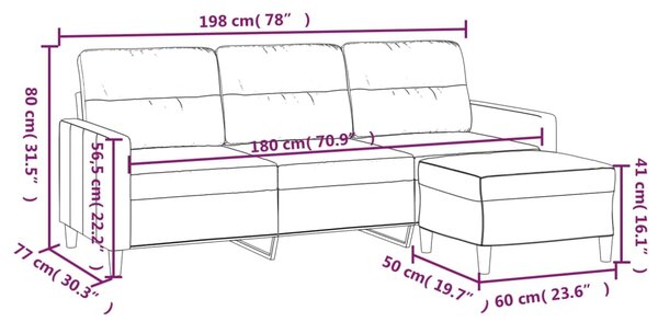 3místná pohovka s podnožkou hnědá 180 cm textil 3201076