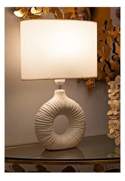 Bílá keramická stolní lampa s textilním stínidlem (výška 43 cm) Seta – Mauro Ferretti