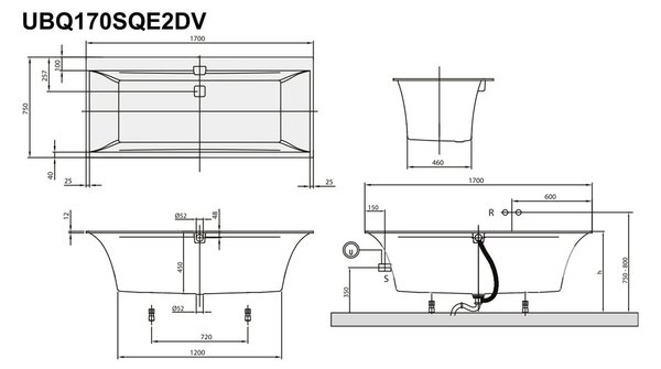 Villeroy & Boch Squaro Edge 12 Duo - Vana 1700x750 mm, alpská bílá UBQ170SQE2DV-01