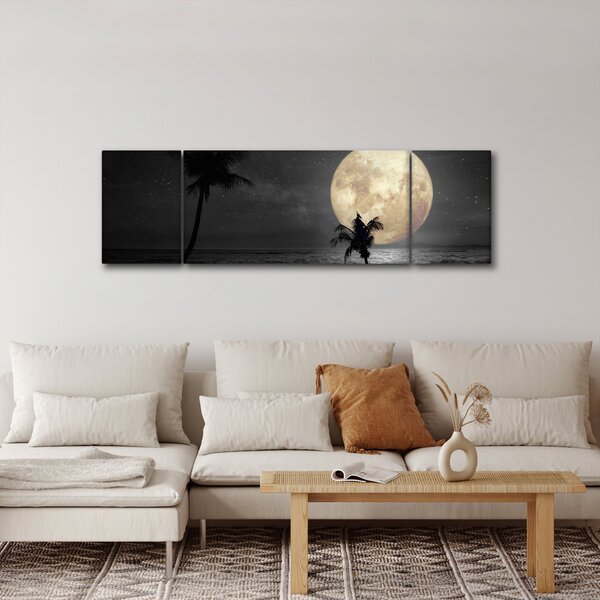 Obraz - Pláž za úplňku v šedých tónech (170x50 cm)