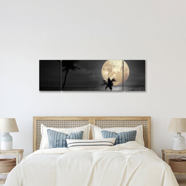 Obraz - Pláž za úplňku v šedých tónech (170x50 cm)