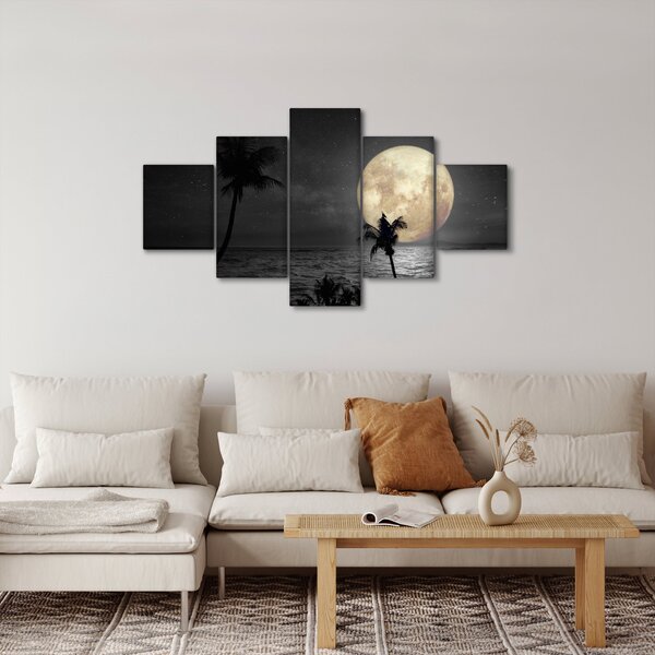 Obraz - Pláž za úplňku v šedých tónech (125x70 cm)