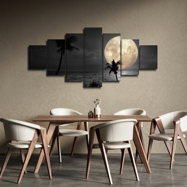 Obraz - Pláž za úplňku v šedých tónech (210x100 cm)