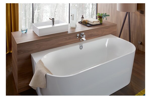 Villeroy & Boch Oberon 2.0 Duo - Vana pro přistavení ke stěně 1800x800 mm, Quaryl, včetně odpadu a přepadu, alpská bílá UBQ180OBR9CD00V-01
