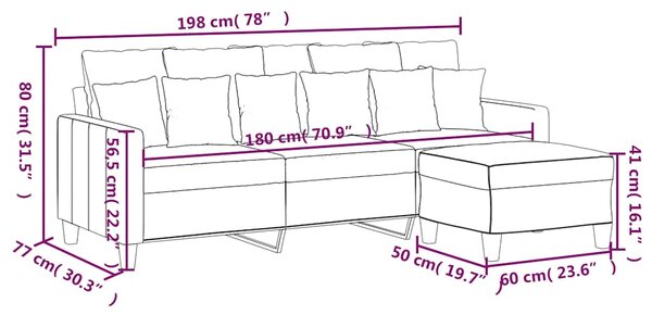 3místná pohovka s podnožkou černá 180 cm textil 3201093
