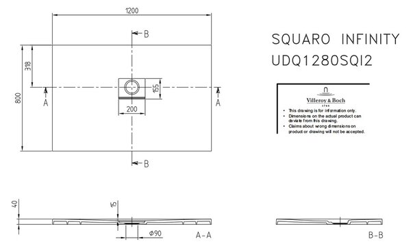 Villeroy & Boch SQUARO INFINITY - Sprchová vanička 120x80cm, Quaryl®, Stone White UDQ1280SQI2V-RW