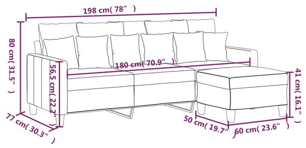 3místná pohovka s podnožkou světle žlutá 180 cm textil 3201094