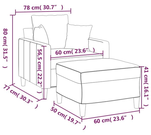 Křeslo s podnožkou vínové 60 cm samet 3201101