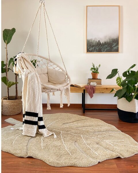 Khaki pratelný ručně tkaný bavlněný dětský koberec 120x180 cm Monstera Olive – Lorena Canals