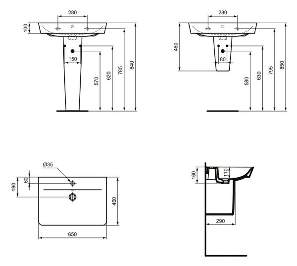 Ideal Standard Connect Air - Umyvadlo CUBE 650x460 mm, s přepadem, bílá E074101