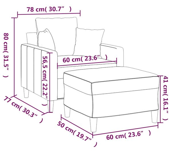 Křeslo s podnožkou černé 60 cm samet 3201102