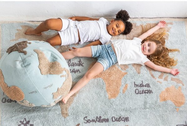 Modrý/béžový dětský sedací vak World Map – Lorena Canals