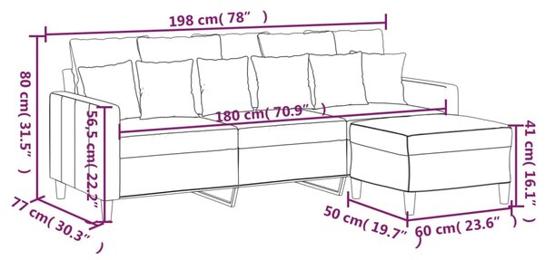 3místná pohovka s podnožkou růžová 180 cm samet 3201110