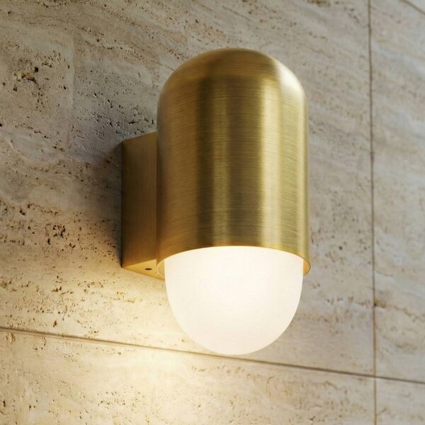 Lindby Venkovní nástěnné svítidlo Pilva, mosaz, kov, IP44, E27, stmívatelný, Bronz / starožitná mosaz, Hliník, Moderní