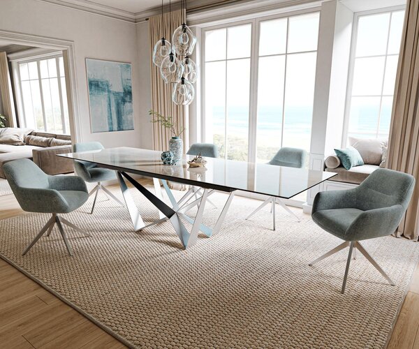 DELIFE Jídelní stůl Edge 200-300×100 cm keramika onyx champagne spider plochý kov nerezová ocel rozkládací