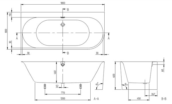Villeroy & Boch Oberon 2.1 - Vana pro instalaci ke stěně 1800x800 mm, levé provedení, alpská bílá UBQ180OBN9CL00VD01