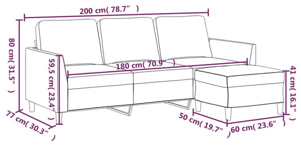 3místná pohovka s podnožkou krémová 180 cm umělá kůže 3201123