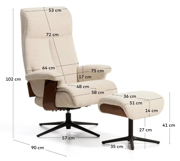Kave Home Béžové otočné bouclé křeslo Toriel s podnožkou