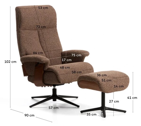 Kave Home Hnědé otočné bouclé křeslo Toriel s podnožkou