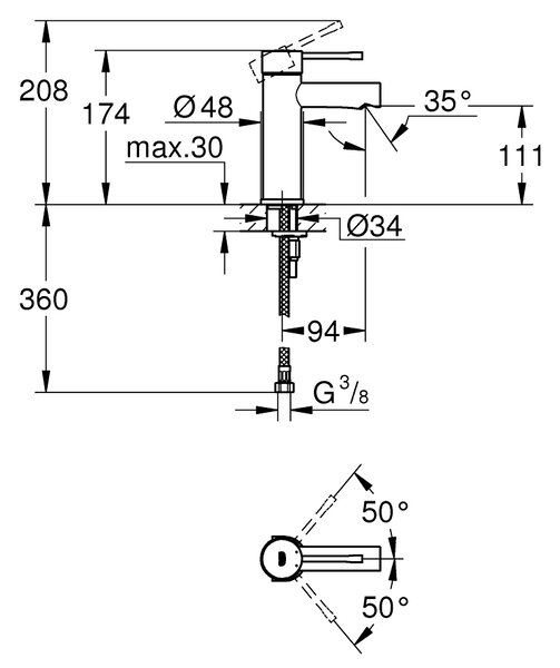 GROHE Essence - Páková umyvadlová baterie DN 15, velikost S, Chrom 34813001