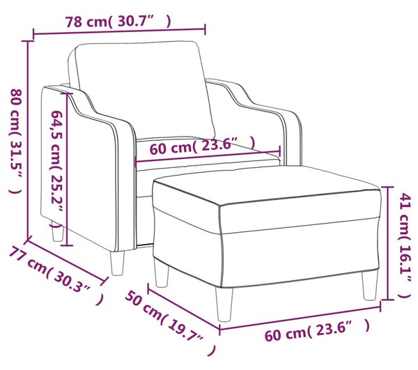 Křeslo s podnožkou vínové 60 cm textil 3201133