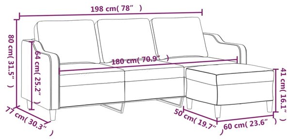 3místná pohovka s podnožkou krémová 180 cm textil 3201137