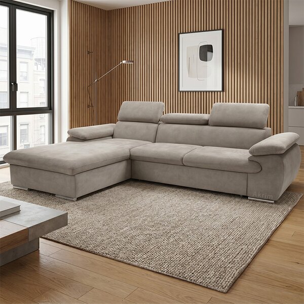 Sedací souprava COOL | 191x281 cm | rozkládací + úložný prostor | LEVÁ | lounge 03 šedobéžová
