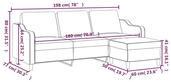 3místná pohovka s podnožkou světle šedá 180 cm textil 3201135