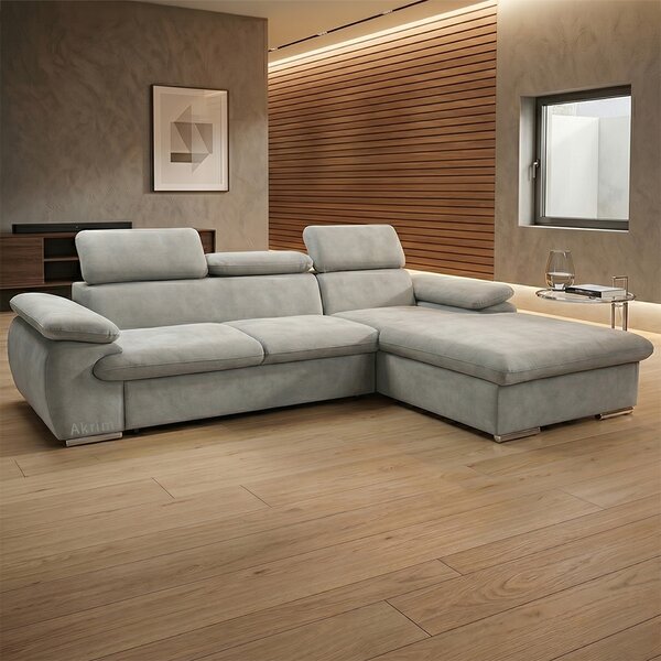 Sedací souprava COOL | 281x191 cm | rozkládací + úložný prostor | PRAVÁ | lounge 18 světle šedá
