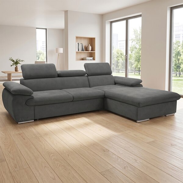 Sedací souprava COOL | 281x191 cm | rozkládací + úložný prostor | PRAVÁ | lounge 21 tmavě šedá