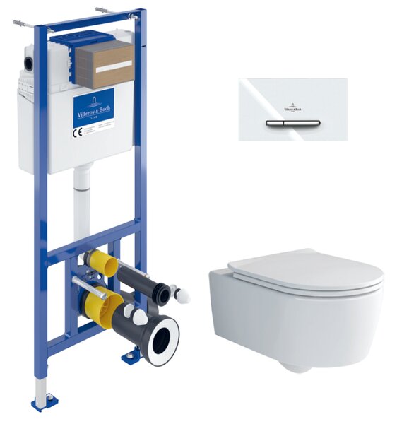 Villeroy Boch - Instalační systém ViConnect s WC tlačítkem a závěsným WC 370x530 mm, SoftClose WC sedátko, DirectFlush