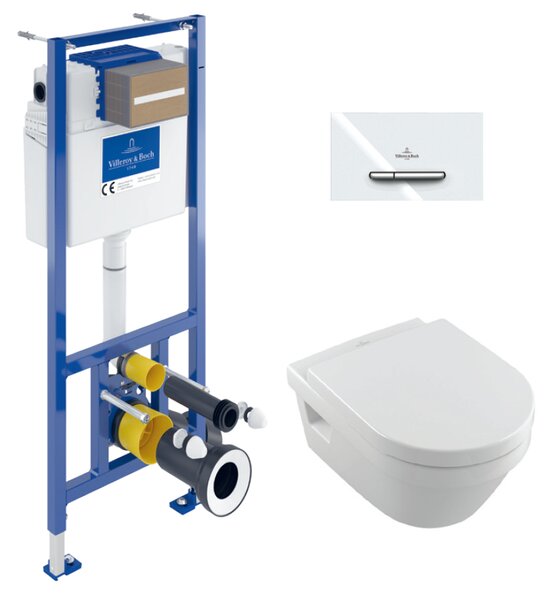 Villeroy & Boch - Instalační systém ViConnect s WC tlačítkem a závěsným WC 370x530 mm s WC sedátkem, SoftClose, Rimless