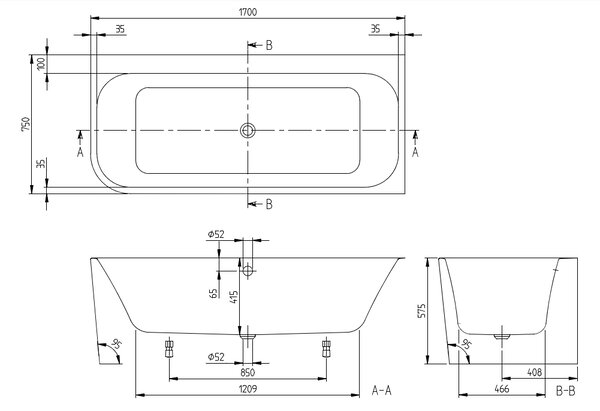 Villeroy & Boch Architectura - Vana ke zdi 1700x750mm, pravá, alpská bílá UBA170ARE9CR00V-01