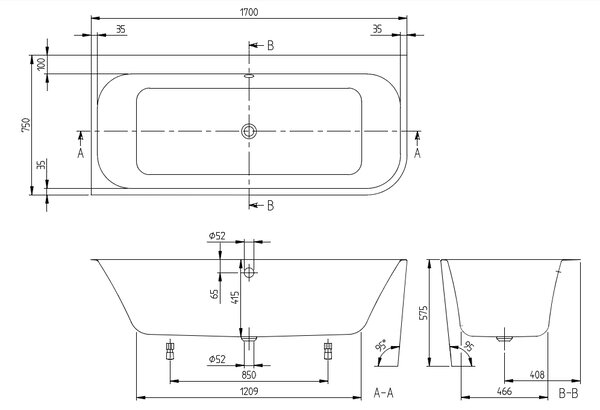 Villeroy & Boch Architectura - Vana ke zdi 1700x750mm, levá, alpská bílá UBA170ARE9CL00V-01