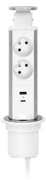 Přípojný zásuvkový sloupek pro desku stolu 2x230V + USB-A + USB-C