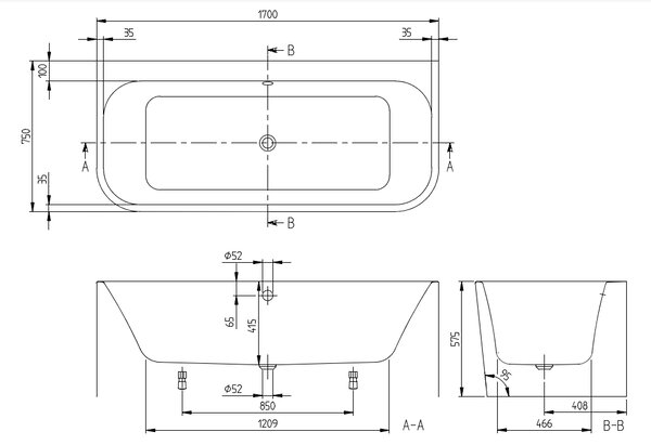 Villeroy & Boch Architectura - Vana ke zdi 1700x750mm, alpská bílá UBA170ARE9CS00V-01