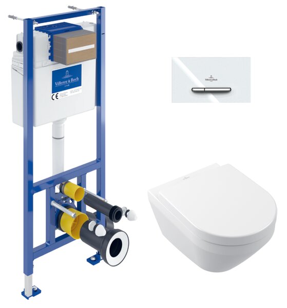 Villeroy & Boch - Instalační systém ViConnect s WC tlačítkem a závěsným WC 370x530 mm s WC sedátkem, SoftClose, Twistflush[e³]