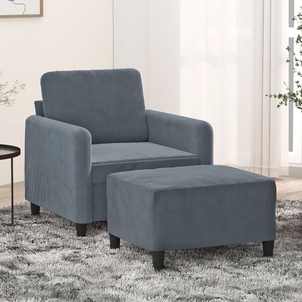 Křeslo s podnožkou tmavě šedé 60 cm samet 3201165