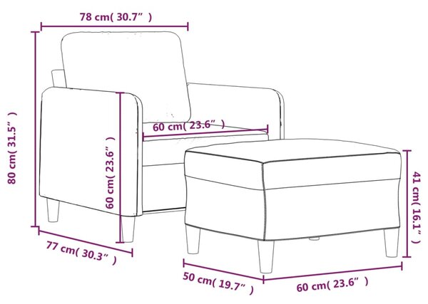 Křeslo s podnožkou světle šedé 60 cm textil 3201184